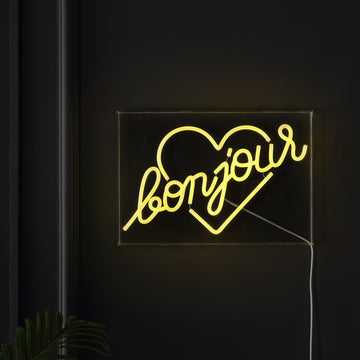 Bonjour Heart Contemporary Glam Acrylic Box USB Operated LED Neon Light - JONATHAN Y